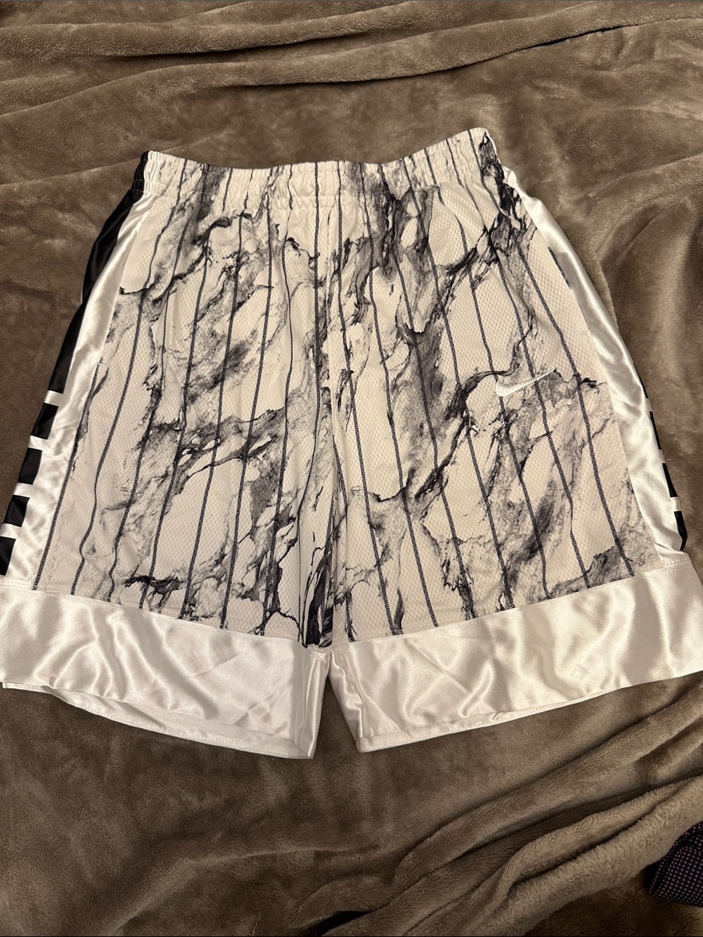 Boy’s  Marble Print White Athletic Shorts